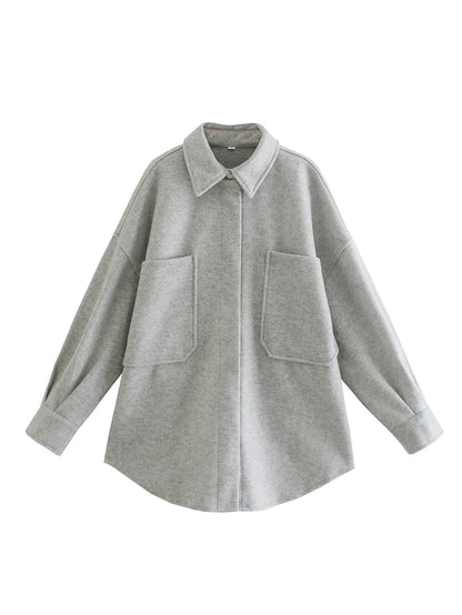 Vintage Woolen Shirt Top Spring Winter New Loose Profile Shirt Coat