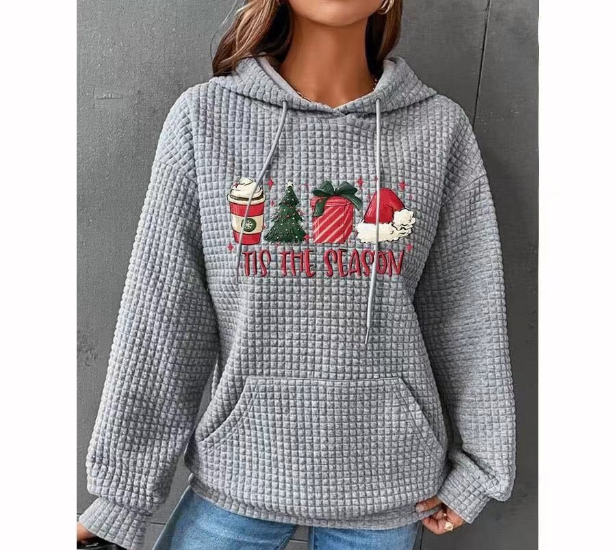 Waffle Hoodie Winter New Hooded Dog Printed Sweater Women