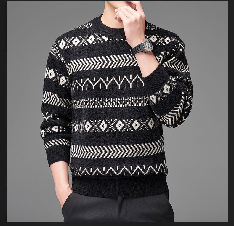 Round Neck Striped Sweater For Men