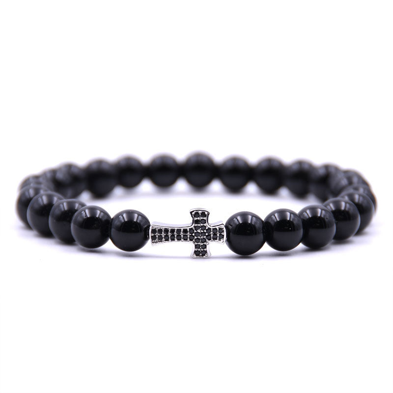 8mm Bright Black Beads Micro Inlaid Zircon Natural Stone Diy Bracelet