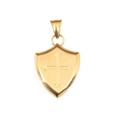 Stainless Steel Triangle Shield Cross Pendant Titanium Steel Men's Necklace Marking Lettering