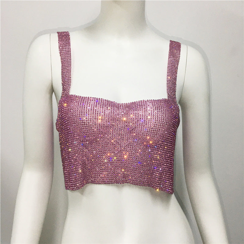 Women's Rhinestone Hot Girl Camisole Carnival Super Shiny Metal Rhinestone Top