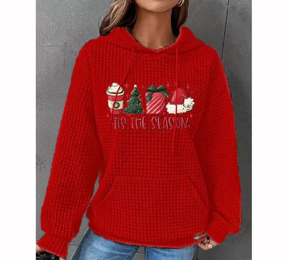 Waffle Hoodie Winter New Hooded Dog Printed Sweater Women