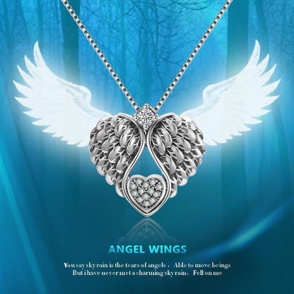 925 Sterling Silver Guardian Angel Wing Pendant Necklace for Women