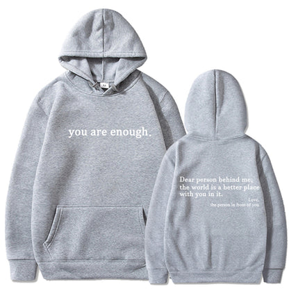 Fleece-lined Plain Letter Print Pocket Drawstring Print Hoodie