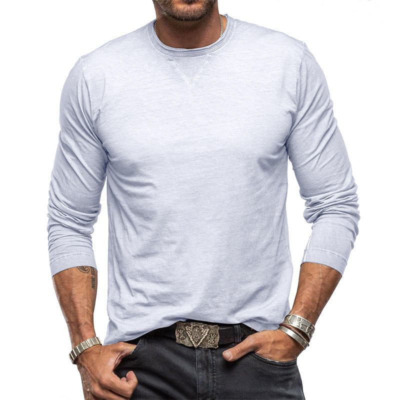 Fall Winter Men's New Solid Color Round Neck Long Sleeve T-shirt Pure Cotton