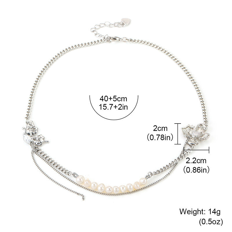 Korean Style Ins Style Natural Pearl Flower Double-layer Necklace