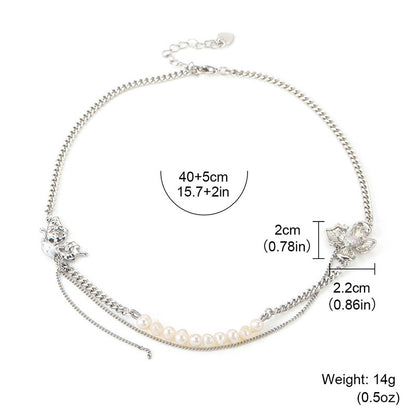 Korean Style Ins Style Natural Pearl Flower Double-layer Necklace