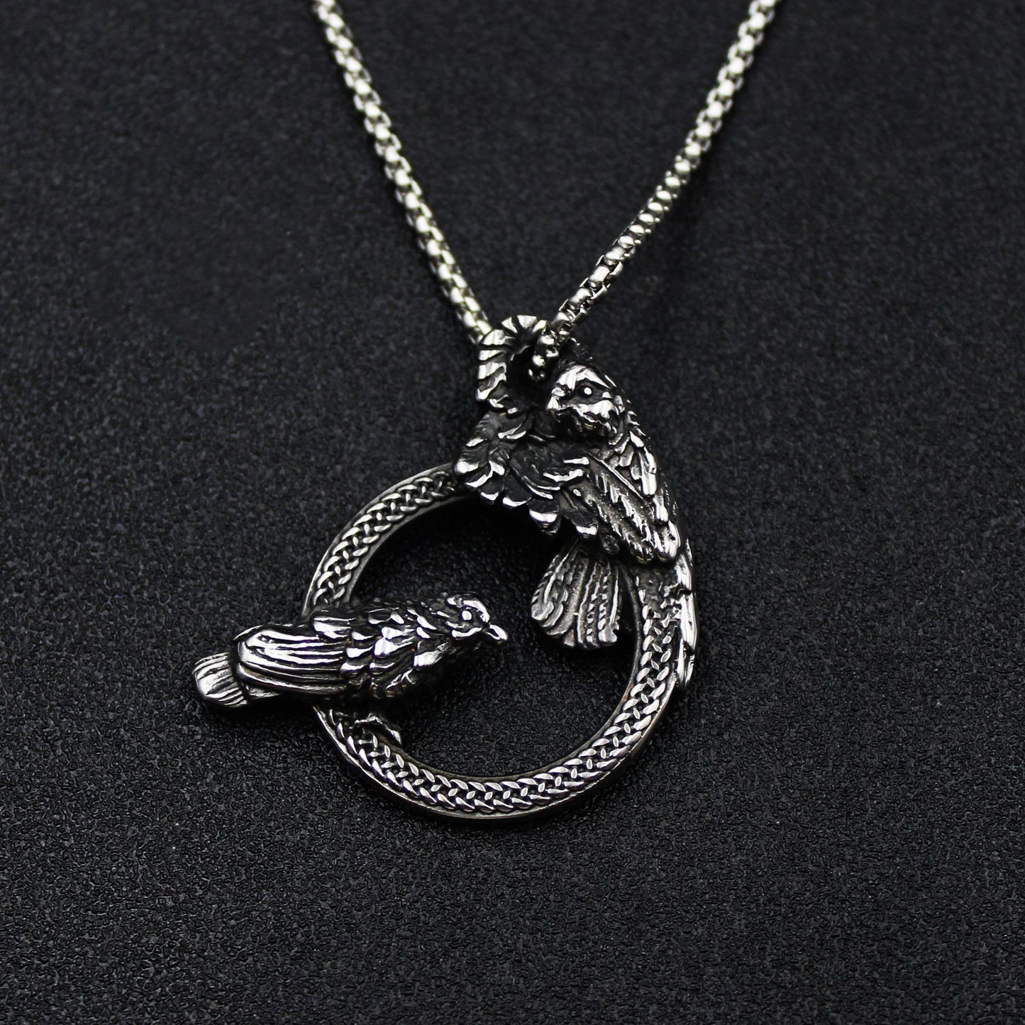 Viking Ring Crow Pendant Retro Trendy Titanium Steel Necklace