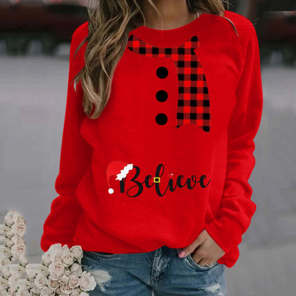 Christmas Pattern Printing Long Sleeve Crew Neck Sweater Women