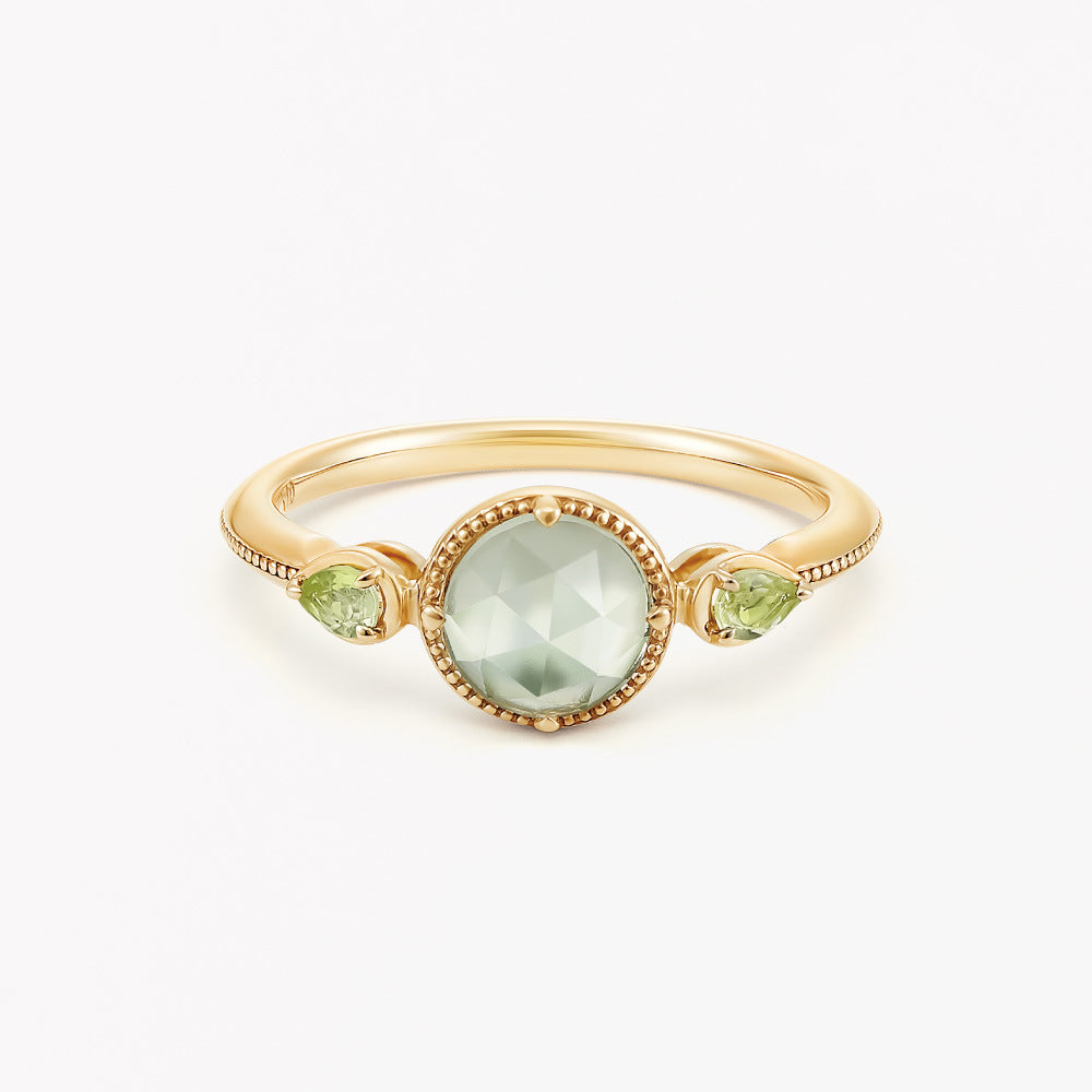 S925 Silver Plating 14K Gold Green Amethyst Ring