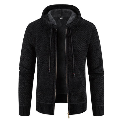 Knitwear Men's Hooded Sweater Fleece-lined Velvet-added Thickness Fleece-lined Warm Cardigan Coat