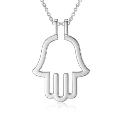 Hamsa Hand Ring Holder Keeper Pendant Necklace in Sterling Silver