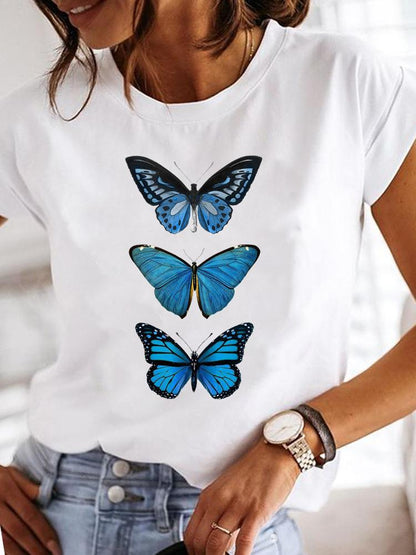 Crew Neck Casual Printed T-shirt For Women