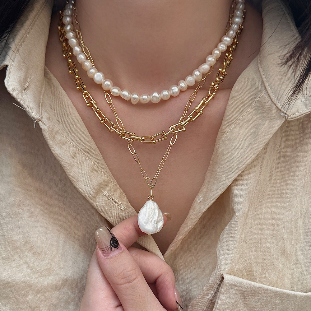 Simple Temperament Baroque Freshwater Pearl Necklace