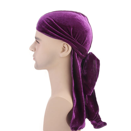 Gold Velvet Long Tail Braid Pirate Hat Headscarf Head-wrapping Hat