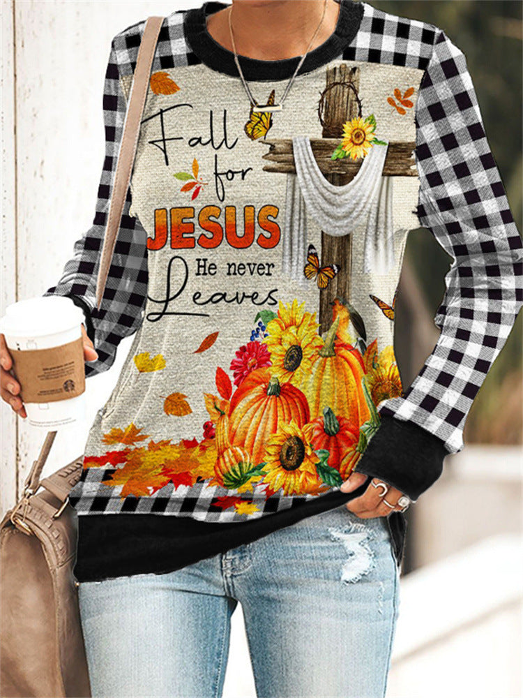 Women's Casual Printing European And American Round-neck Pullover