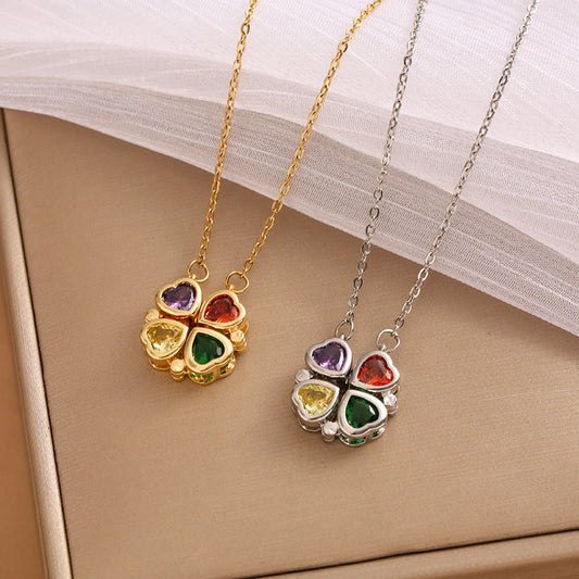 Four-Leaf Clover Pendant Necklace Female Korean Malachite