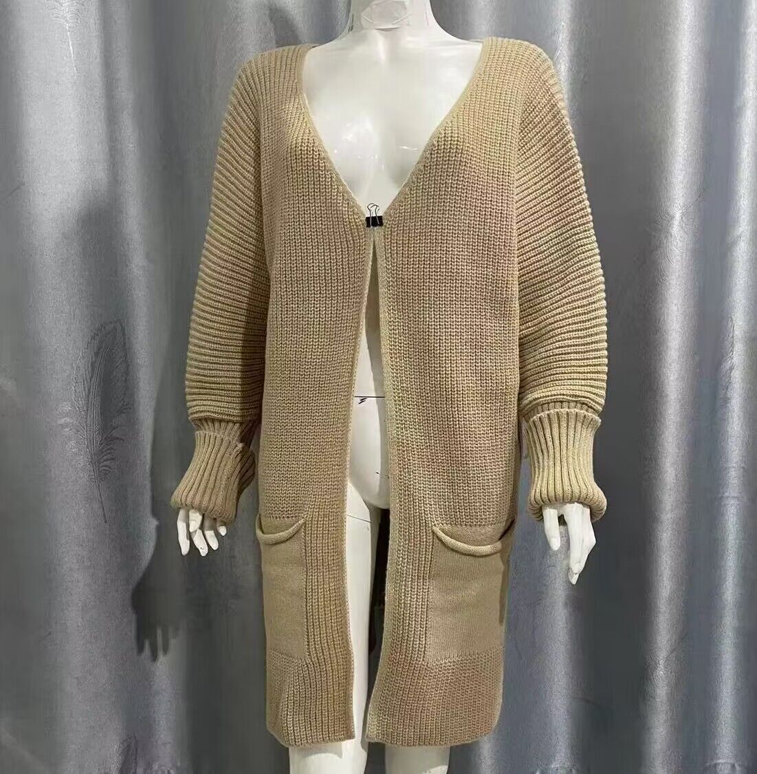 New Solid Color Loose Knitted Sweater Mid-length Coat