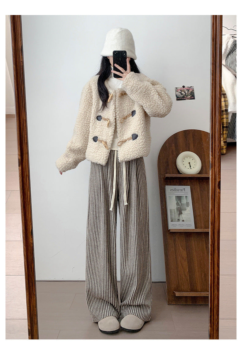 Women's Autumn And Winter High Waist Casual Retro Woolen Wide-leg Pants