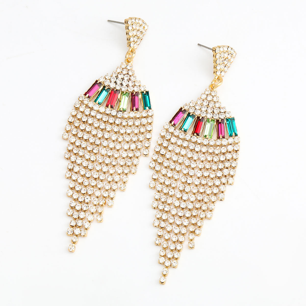 Alloy Diamond Rhinestone Long Fringe Earrings