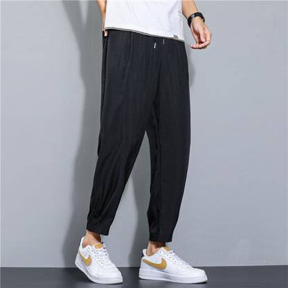 Ice Silk Leisure Draping Student Sports Straight Cropped Pants