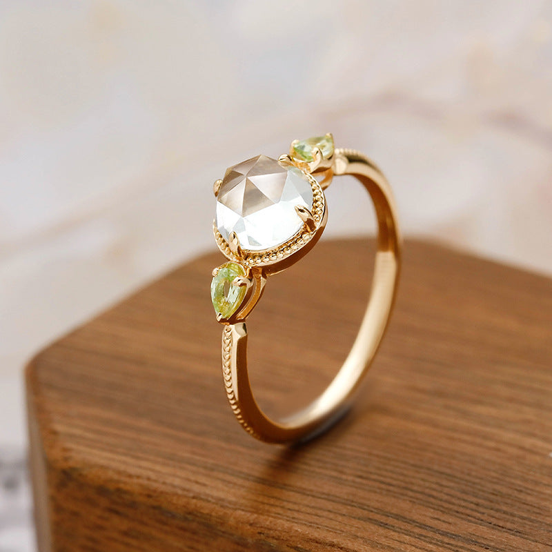 S925 Silver Plating 14K Gold Green Amethyst Ring