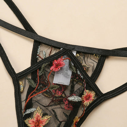 Women's Underwear Embroidery Push Up Three-piece Set