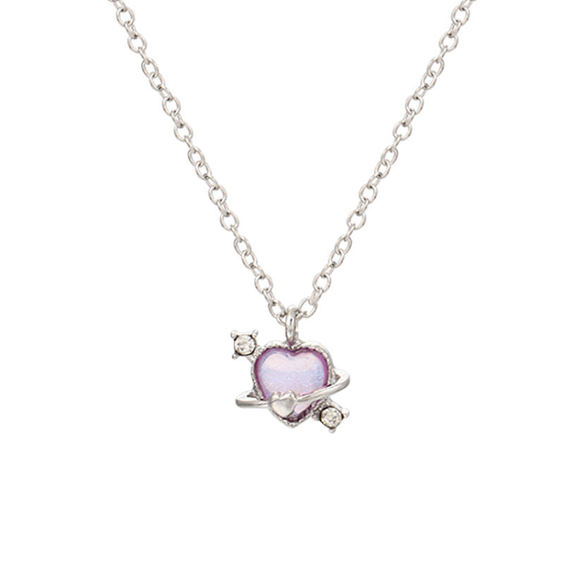 Creative Peach Heart Love Planet Necklace Ins Special-interest Design