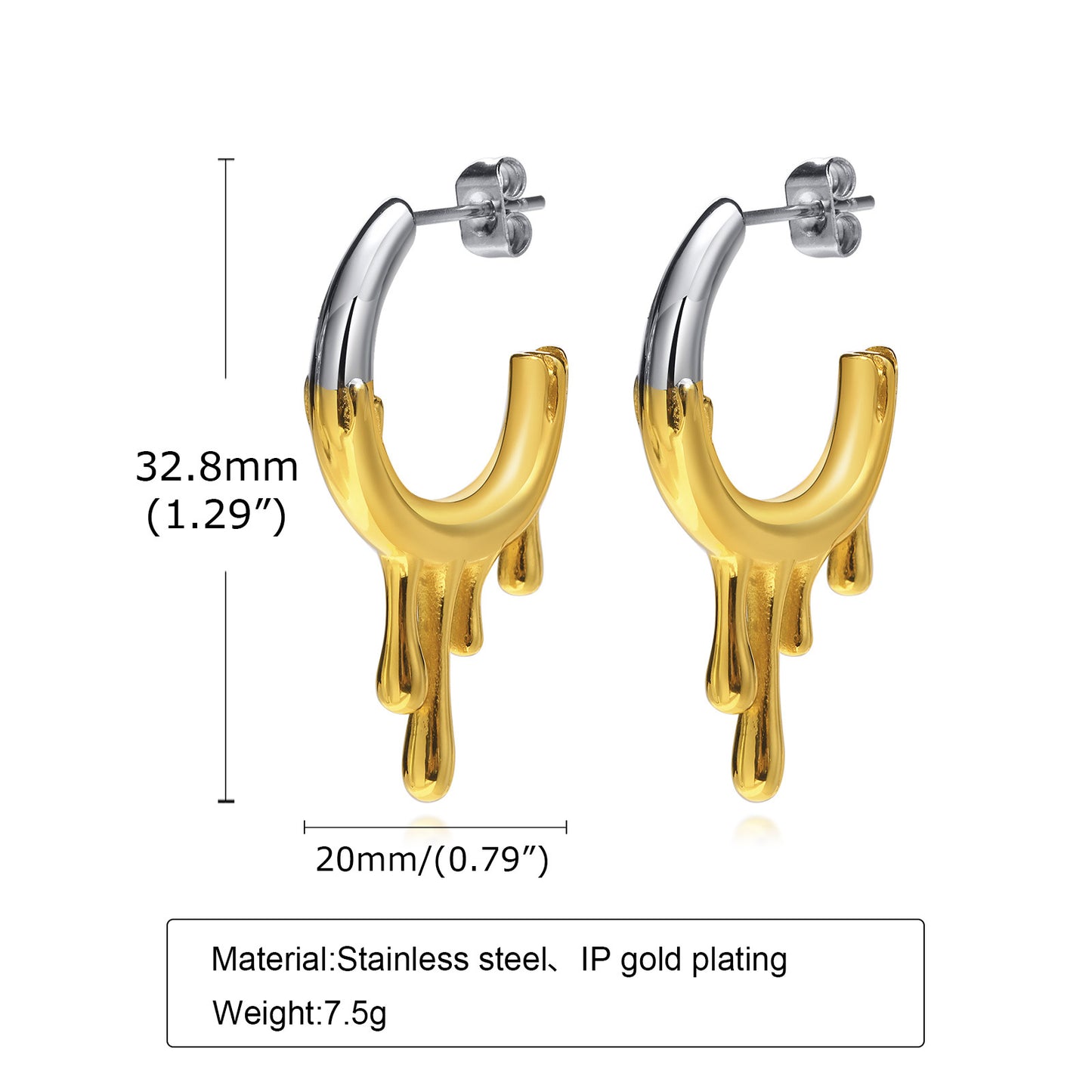 Titanium Steel Irregular Flowing Water Drop C Row Earrings