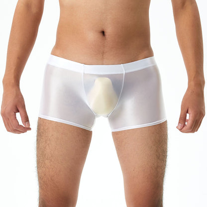 Shiny Glossy Silky Transparent Boxers Pocket U Convex