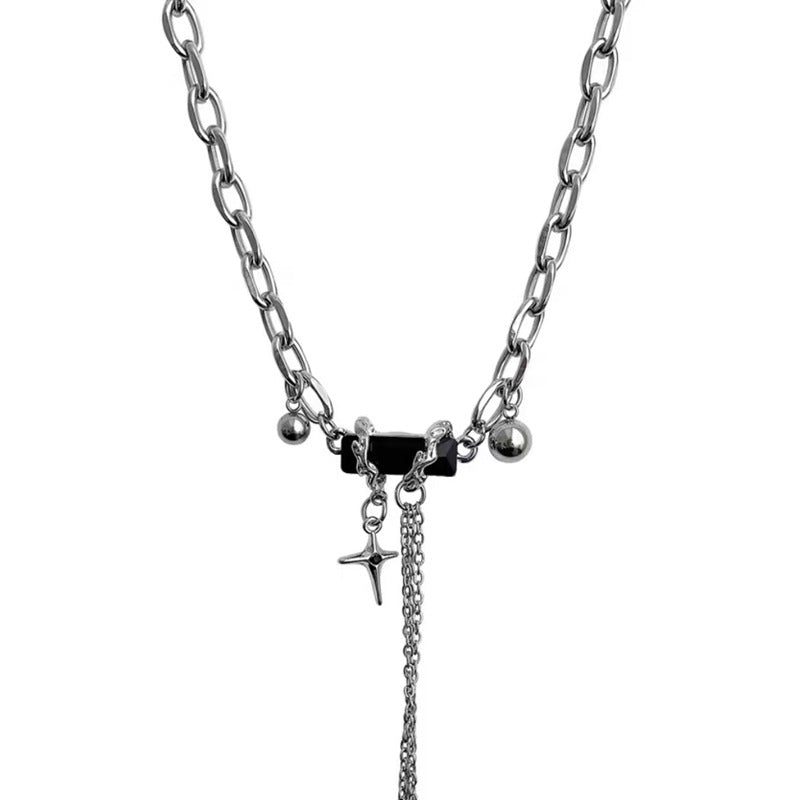 Hip Hop Dark Tassel Black Onyx Necklace