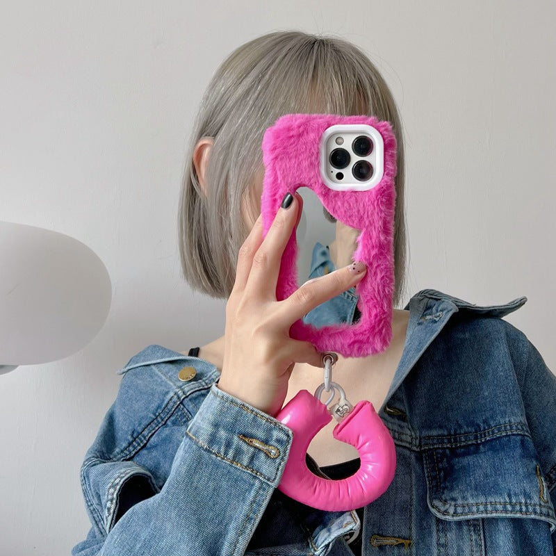 Fluffy Make-up Mirror Phone Shell