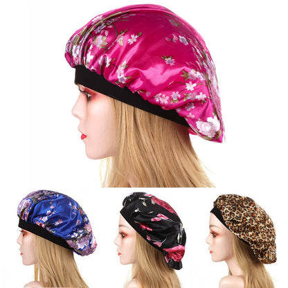 Printed Satin Elastic Wide Edge Nightcap