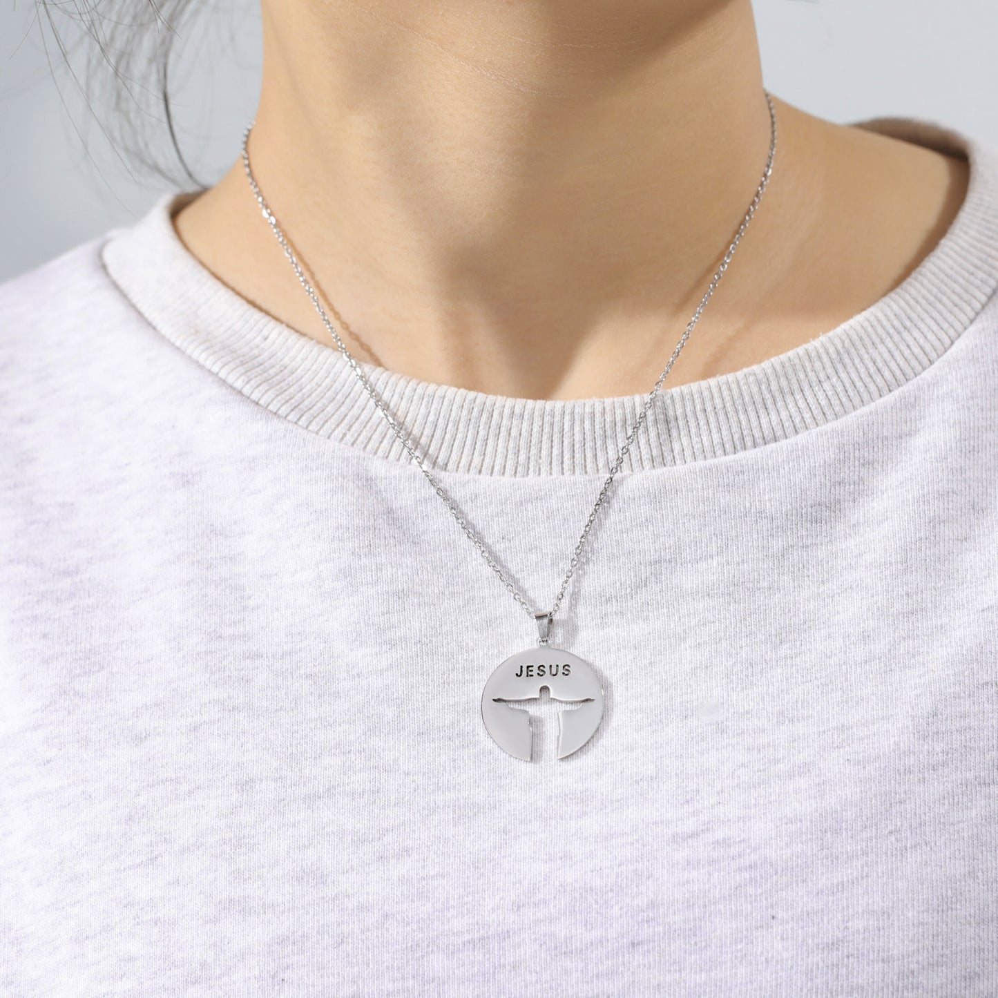 Personalized Silhouette Hollow Text JESUS Pendant