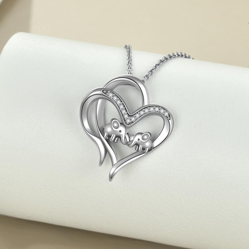 Sterling Silver Elephant Heart-shaped Pendant For Mother and Child