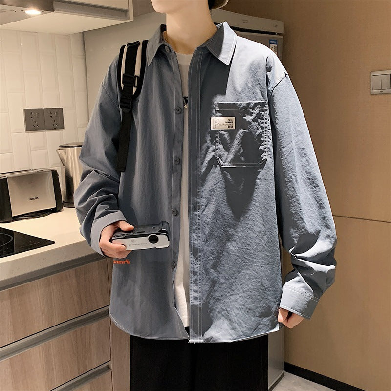 Hong Kong Style Casual Printed Shirt Men's Fashion Shirt Long Sleeve Thin