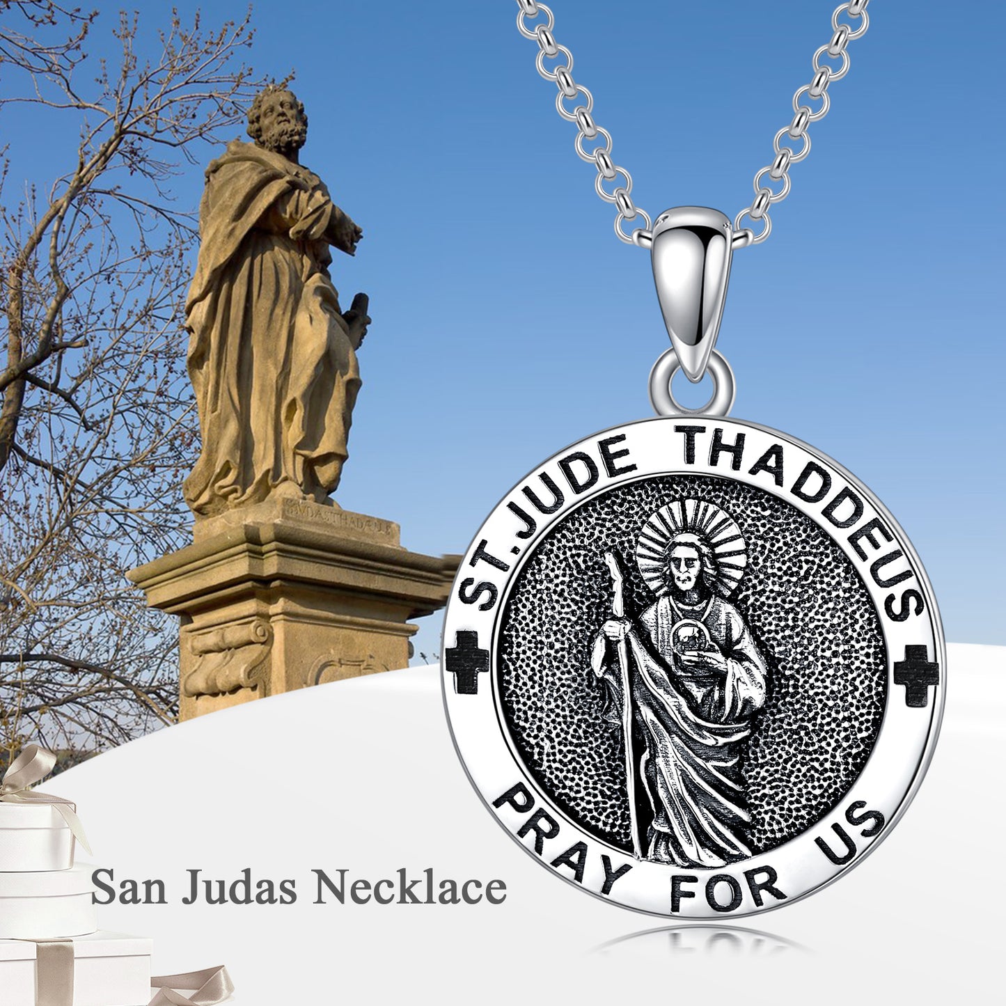 925 Sterling Silver Saint Jude Pendant Necklace