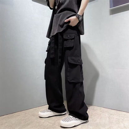 Retro Hip Hop Pu Shuai Japanese Straight Casual Multi-pocket Cargo Pants Men