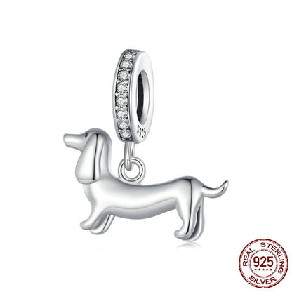 S925 Sterling Silver Cute Sausage Dog Pendant Diy Bracelet Accessories