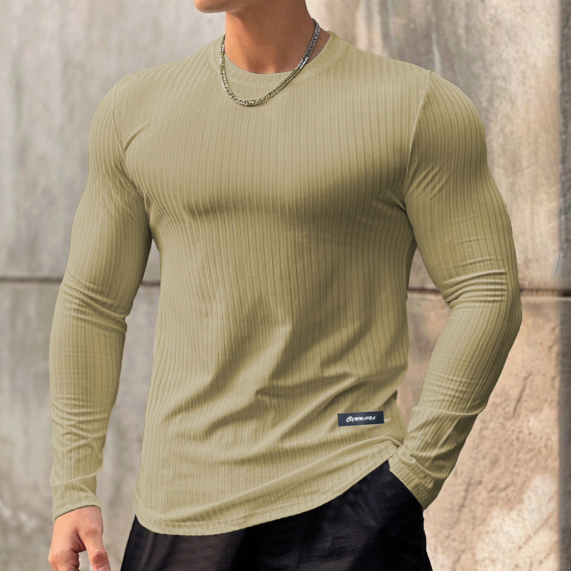 Striped Solid Color Fitness Breathable Long Sleeves