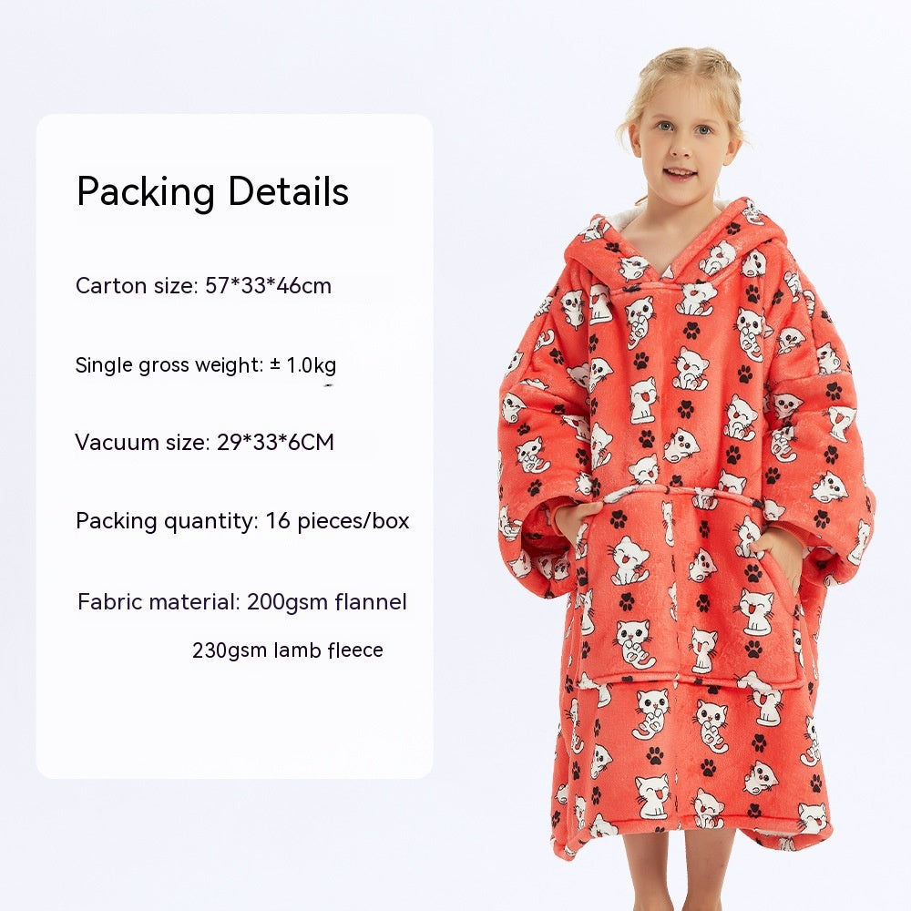 European And American Style Flannel Hooded Lazy Blanket Children Plus Size Cashmere Hoodie