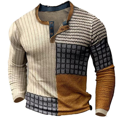 European And American 3d Printed Three-button Long-sleeved Pullover