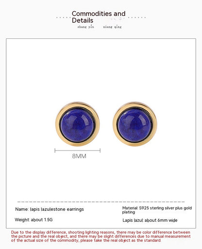 S925 Sterling Silver Gold-plated Lapis Ball Stud Earrings