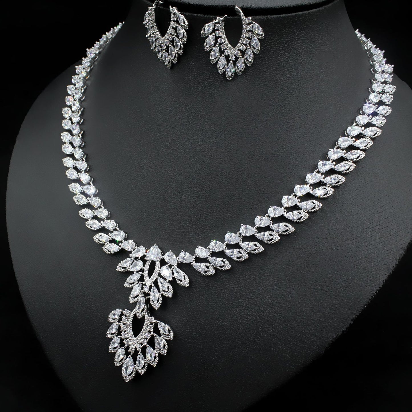 Necklace Ear Stud Water Drop Zircon Three-piece Suit Jewelry