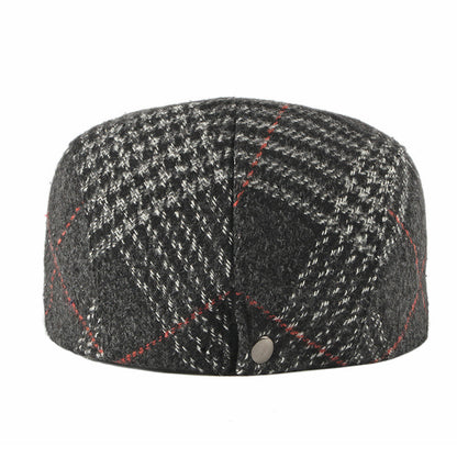 Winter Woolen Men's Beret Korean Style Plaid Peaked Cap