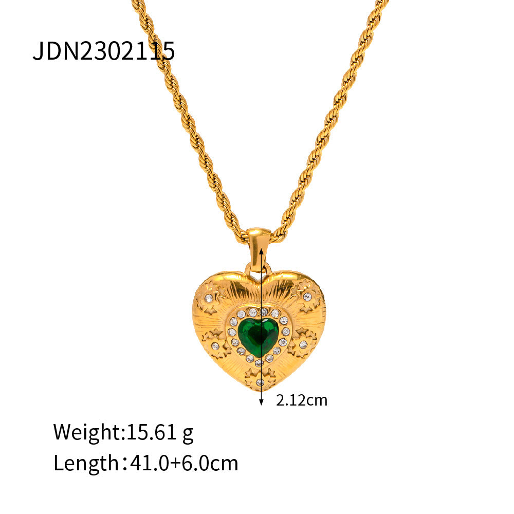 Hand-inlaid Emerald Zircon Heart-shaped Pendant