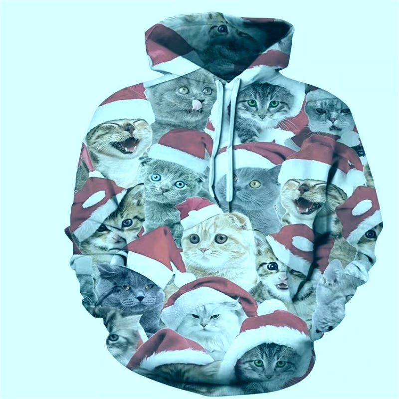 Christmas Cat Digital Printing Men's Hoodie