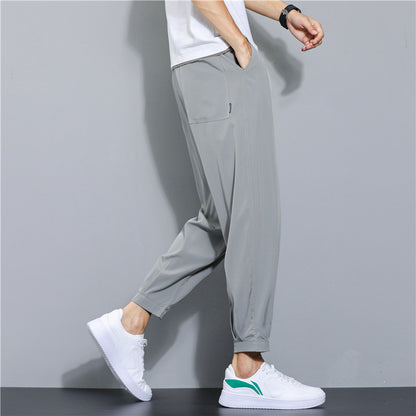 Ice Silk Leisure Draping Student Sports Straight Cropped Pants