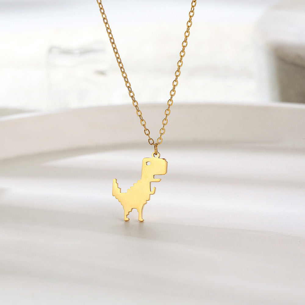 Cartoon Little Dinosaur Animal Pendant Necklace Versatile Fashion Creative Titanium Steel Clavicle Chain Ornament